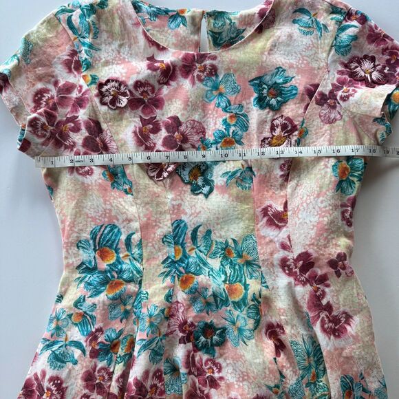 NWT AGUA by Agua Bendita Pupe Prado Floral Applique 100% Linen Mini Dress Size M - Picture 15 of 16